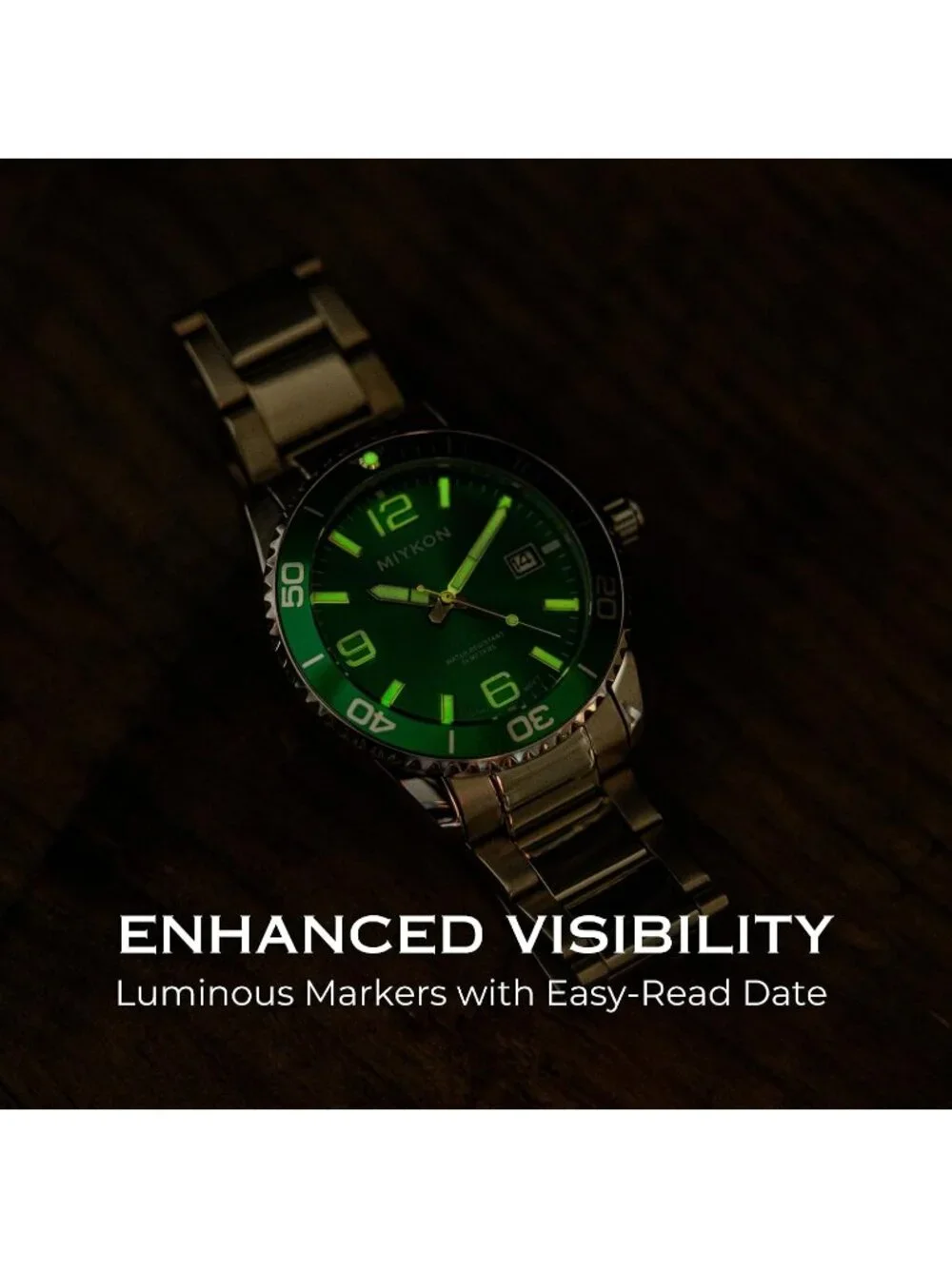 Men's Silver Stainless Steel Bracelet Green Dial Quickset Date Quartz Watches